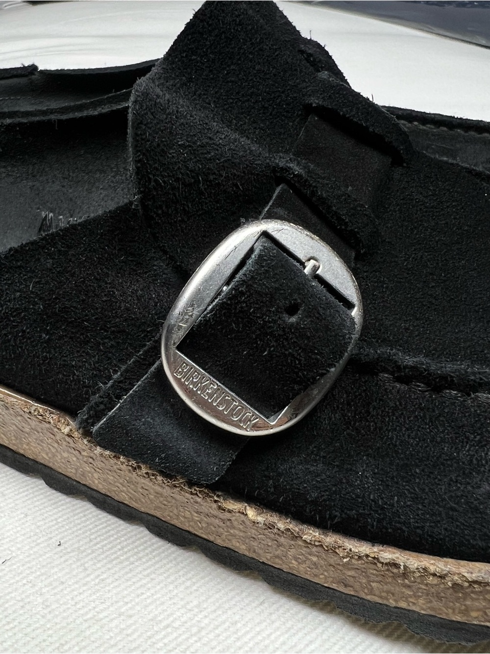 Birkenstock Suede Buckley clogs silver buckle cork footbed Black 38/US 7-7.7 - Picture 3 of 6